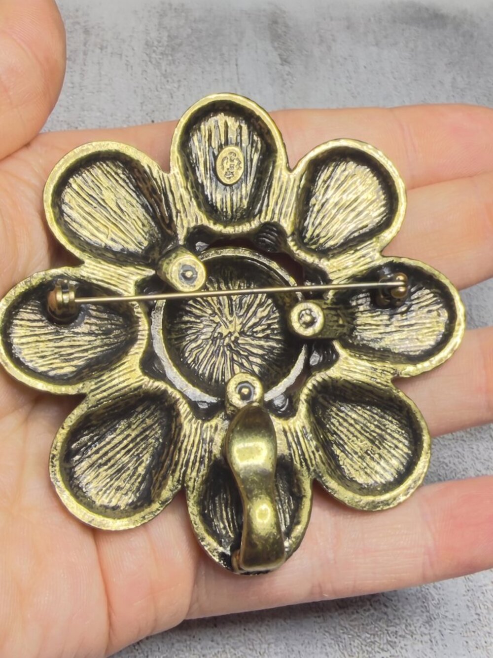 Vintage Premier Designs Marbled Cabochon Brooch Antiqued Bronze Tone - Picture 7 of 7